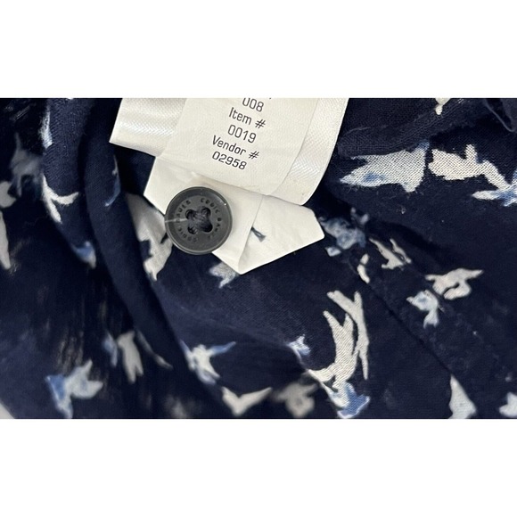 Eddie Bauer Bird Print‎ Crinkle Semi Sheer Button Up Top Womens Size PL Blue - Picture 5 of 11